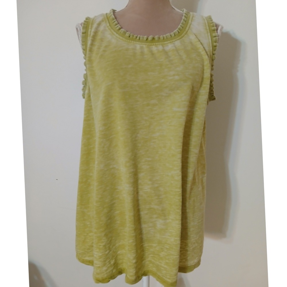 JANE + DELANCEY Womens Lime Green Acid Wash Ruffle Trim Sleeveless Top Large